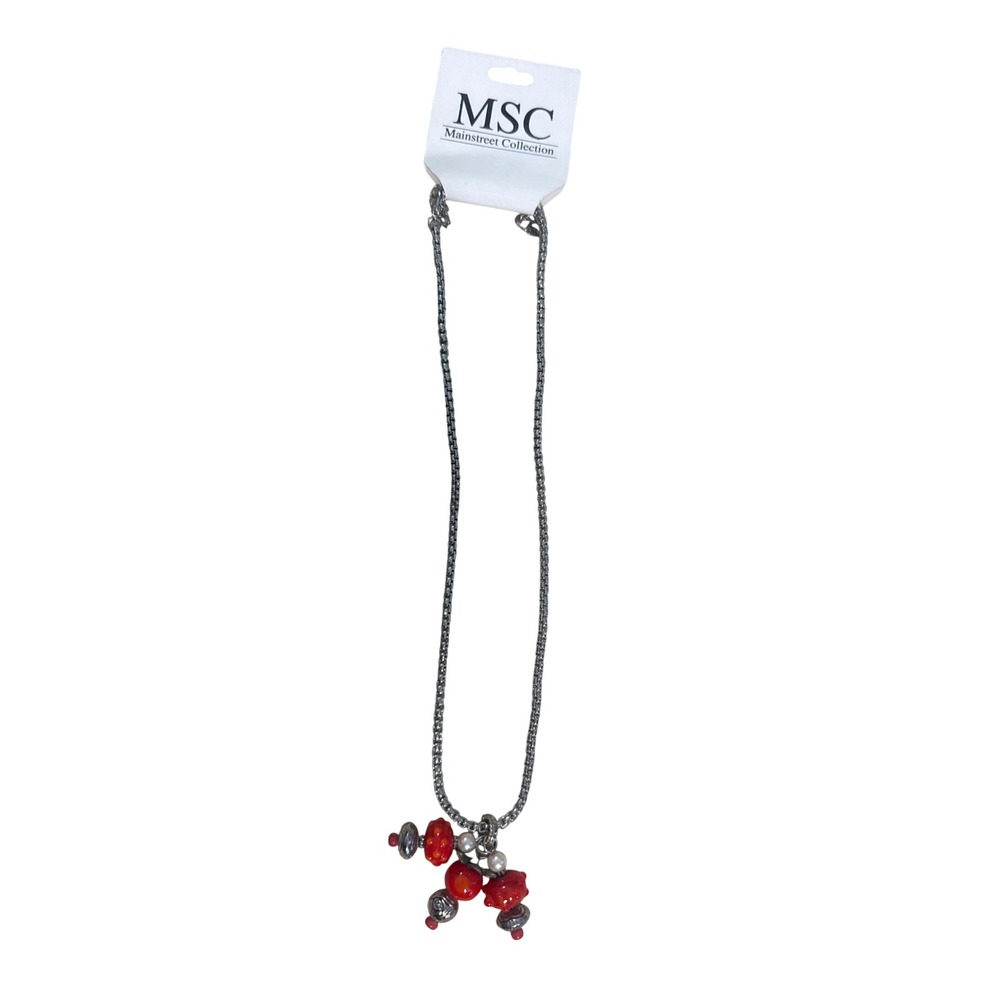 Mainstreet Collection Red Beaded Cluster Chrome Plated Popcorn Chain Necklace